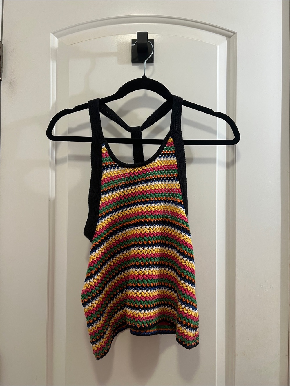 Zara Multicolor Striped Crochet Tank with Black Trim